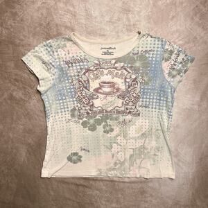 Y2K Personalitees Cafe Malt Coffee Shop Rhinestone Baby Tee Multicolor Euro